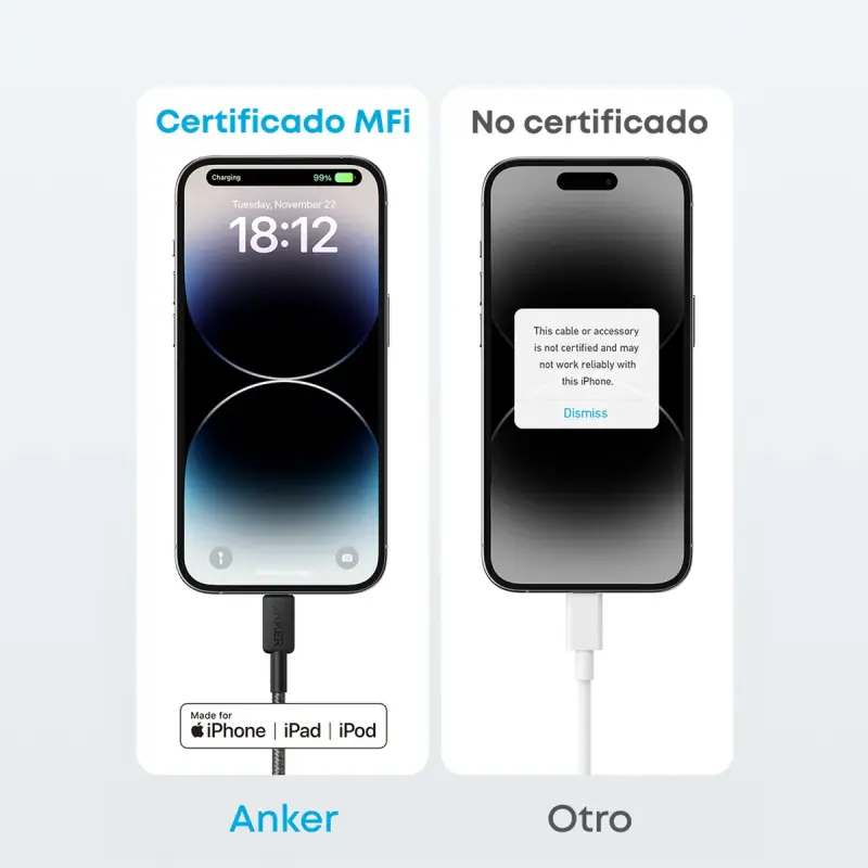 CABLE ANKER TRENZADO TIPO USB-C A LIGHTNING 6FT DE CARGA RÁPIDA NEGRO A81B6H11